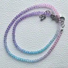 ハンドメイド　ピンク×ブルー　ガラスビーズネックレス　グラデーションカラー