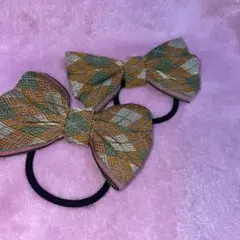 畳縁リボンオレンジ　チェック　流行り　和風　着物　浴衣