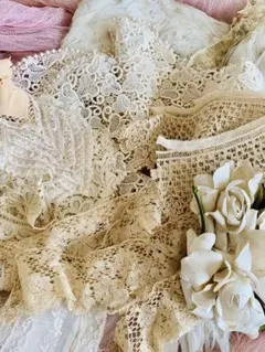 フランスアンティークレース5種set エクリュカラー※古色ホワイト※G