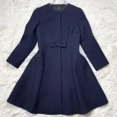 極美品 トッカ AILES ロングコート ノーカラー カシミヤ リボン 紺 S