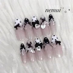 No.45ネイルチップ 水玉 ピンク 韓国 量産型 フレンチガーリー ワンホン