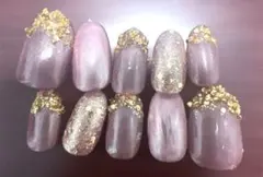 ネイルチップ　ハンドメイド　薄紫色グラデーション　両手セット　マグネットジェル