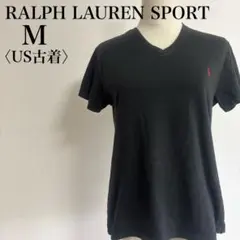 ラルフローレンスポーツ VネックTシャツ ブラック ポニー刺繍 レディースM