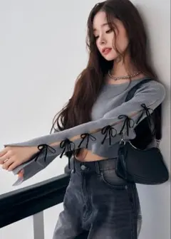 スリットスリーブリボンニットトップス[dr713]