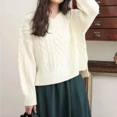 earth music&ecology フロントケーブルニットプルオーバー