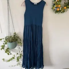 ANAYI アナイ ドット刺繍プリーツワンピース ブルー - メルカリ