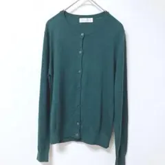 VIS クルーネック　カーディガン 長袖　ニット　シンプル　濃グリーン　M