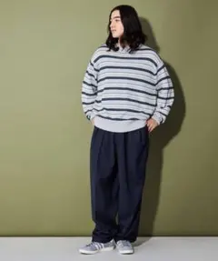 CITEN ダブルクロス 2プリーツシェフパンツ　ネイビー　L
