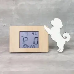 【電波時計】ワンちゃんが寄り添う電波デジタル時計 ― シュナウザー　黒 電波時計】ワンちゃんが寄り添う電波デジタル時計 ― シュナウザー 黒