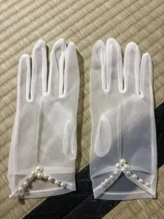 ホワイト ウェディンググローブ パール装飾