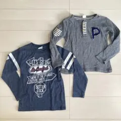 男の子 ロンT　2枚セット　アメカジ風　ガーゼ生地　グレー　ネイビー　120