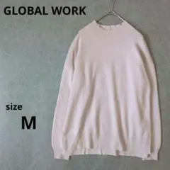 グローバルワーク リブニットトップス　ベージュ Mサイズ レーヨン混