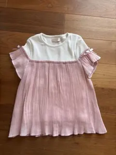 RETRO GIRL フリル袖トップス 120cm ホワイト/ピンク