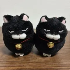 ひげまんじゅう 黒豆ぬいぐるみマスコットキーホルダーストラップ 2個セット 黒猫