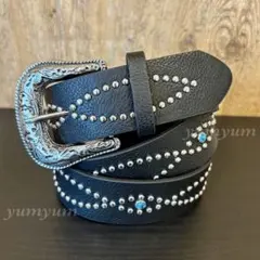 スタッズベルト 黒Y2K アメカジ ウエスタン ターコイズ グランジ ブラック