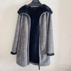 【美品】UNIQLO ユニクロ フード付きボア裏地グレーロングコート