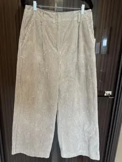【美品】PLST プラステ コーデュロイワイドパンツ L 股下72 グレージュ系