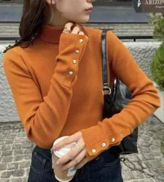 ディスコート　ニット セーター リブ袖口ボタンタートル