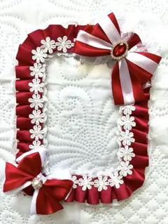 硬質ケースデコ　レースデコ　リボンデコ　痛ロゼット　ロゼット　赤　白