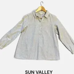【SUN VALLEY】ストライプ柄 スキッパーシャツ 長袖 グレー系 Ｍサイズのサムネイル