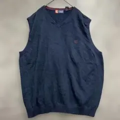 CHAPS ロゴ入り ベスト ネイビー コットンニット USA古着【6834】