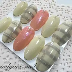 【190】M♡冬♡アイボリーチェックネイル♡