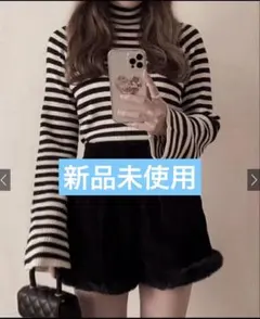 GRL グレイル ボーダー柄フレアスリーブリブニットトップス k9086b