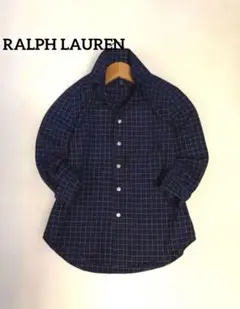RALPH LAUREN ネイビー系チェック柄長袖 BDボタンダウンシャツ