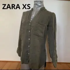ザラ❤️無地 リネンシャツ スキッパー ロールアップ XS カーキ麻 2WAY