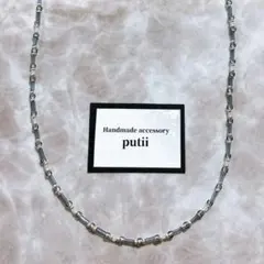 ビーズネックレス　クリアブラック　シルバー