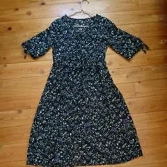 レピピ  花柄 ロングワンピース ブラック