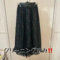 花柄シフォンフレアスカート グリーンクリーニング済み