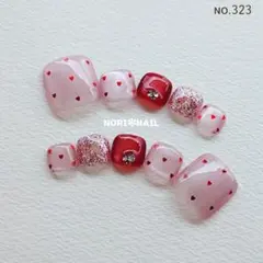 【323】オーダー❉ピンクマグネット ハートホロ ドット フットネイルチップのサムネイル