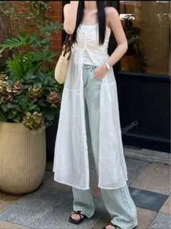 ホワイト シアーノースリーブチュニック