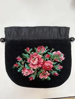 FELLER 花柄刺繍 ポーチ 黒
