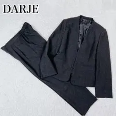 【洗える】DARJE パンツスーツ セットアップ ノーカラー ウエストゴム L