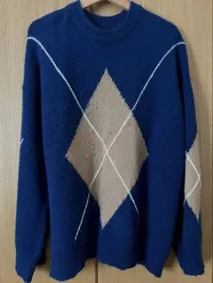 アーガイル柄ニットセーター 長袖 ネイビー ベージュ