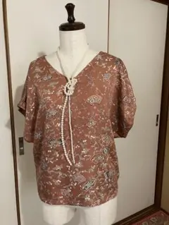 古布リメイク 手作り❣️シルクブラウス ピンクベージュ 花柄 ボレロ 