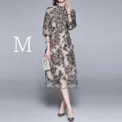 M 刺繍 スパンコール レース フォーマル オケージョンドレス お呼ばれ