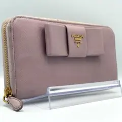 PRADA 長財布 メタルロゴ リボン サフィアーノレザー レディース ラウンド