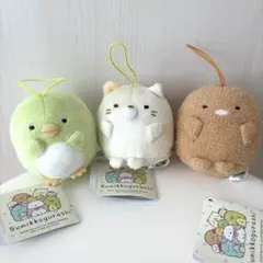 すみっコぐらし　ばんざいゴムひも付きマスコット　３種　ねこ　ぺんぎん？　とんかつ