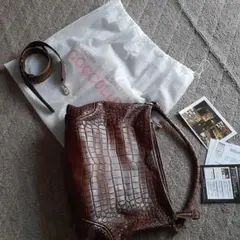 COCOLUX レザー ショルダーバッグ ブラウン クロコダイル風 2WAY