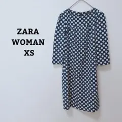 ザラウーマン　ワンピース　チュニック　ドット柄　水玉　七分袖　ジップ　薄手　XS