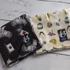 日本　兜　折り紙　だるま　こま　まり　ハンカチ　2枚セット
