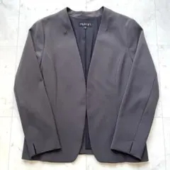 美品 インディヴィ ノーカラージャケット 日本製 グレー 大きいサイズ 13