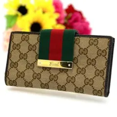 Gucci シェリーライン GG柄 長財布 キャンバス ブラウン