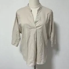 GUジーユー【S】リネンブレンドスキッパーシャツ(7分袖)ベージュ♡涼しげ