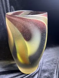 アンティーク 希少時代物昭高級ガラス側梨地加工花瓶ガラス23.5x11.5cm