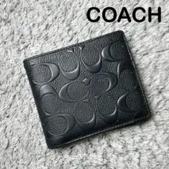 COACH 二つ折り財布 シグネチャー ブラック - メルカリ