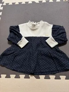 ドット柄フリルネックトップス 80㎝　リブ編み